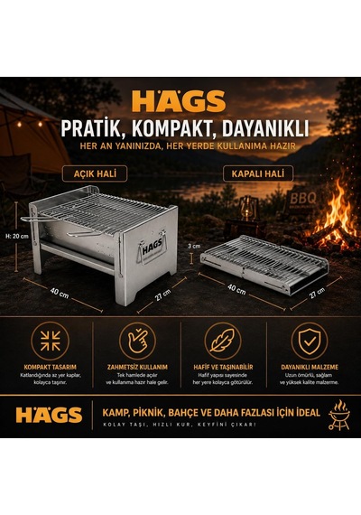 Katlanır Mangal, Galvaniz Metal, Kömür Mangalı, Izgaralı, Portatif Taşınabilir Pratik Mangal Çok Renkli
