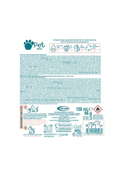Pet Love Tüy Bakım Spreyi Çikolata Doğal Argan Yağlı 150 ML