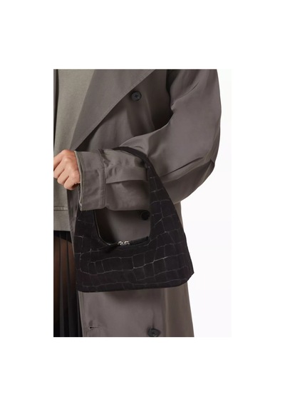 Marge Sherwood Süet Küçük Hobo Omuz Çantası, Minimal & Şık, Timsah Derisi Desenli Siyah