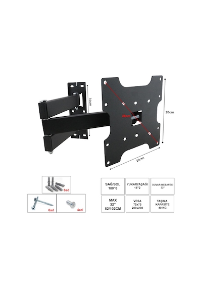 Lcd Askı Aparatı Hareketli Üç Kollu 82 102Cm 32'' 42" Ufix