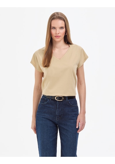 Pierre Cardin Kadın Bej Tişört Basic 50325454-vr011