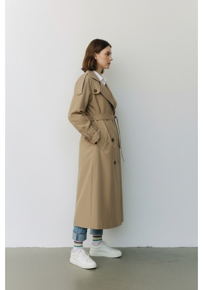 Durivya Kuşaklı Oversize Trençkot Camel