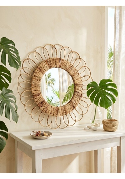 Hbs Art Design Doğal Hasır Örme Yuvarlak Duvar Aynası - Çiçek Motifli Boho Dekoratif Ayna Dış Çap: 55 Cm Açık Kahverengi Hbs Art Design Doğal Hasır Örme Yuvarlak Duvar Aynası - Çiçek Motifli Boho Dekoratif Ayna Dış Çap: 55 Cm Açık Kahverengi