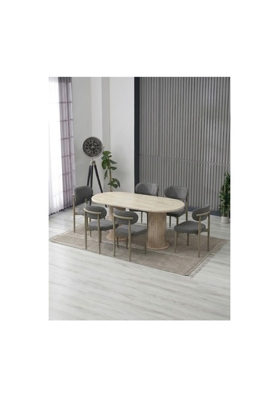 Aura Bohem Masa Takımı 90x180 Mdf Masa Ve 6 Adet Polo Sandalye Antrasit Antrasit