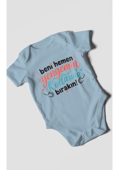 Morivokids Yengeye Özel Kısa Kollu Bebek Body %100 Pamuk Bebe Mavisi