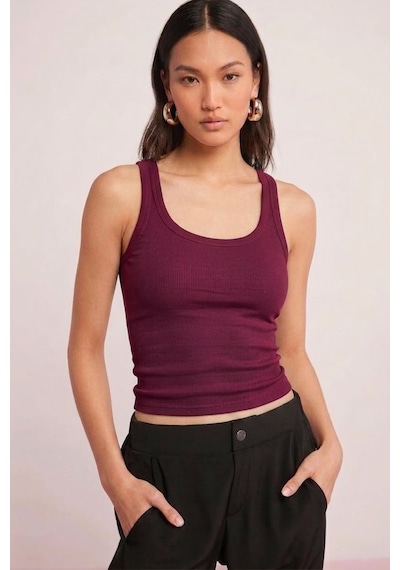 Fit Women Pamuklu Kadın Fitilli Görünümlü Kalın Askılı Basic Atlet 4624-bordo