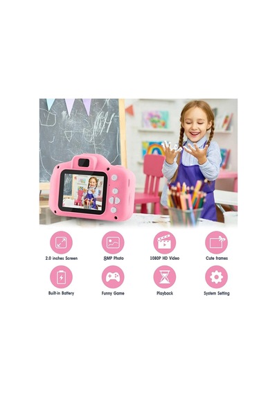 Mini Fotoğraf Makinesi Çocuk Için Eğitici Video Kamera 1080p Hd Ekran Digital Usb Şarjlı Lens Camera Pembe - 281612875