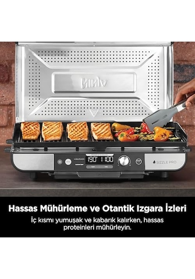 Ninja Sizzle Pro Xl Indoor Grill, Izgara Makinesi Gx101eu Seramik Yapışmaz Kaplama, Çıkarılabilir Kapak, Yağ Toplama Tepsisi, Yemek Kitabı, Gx101eu