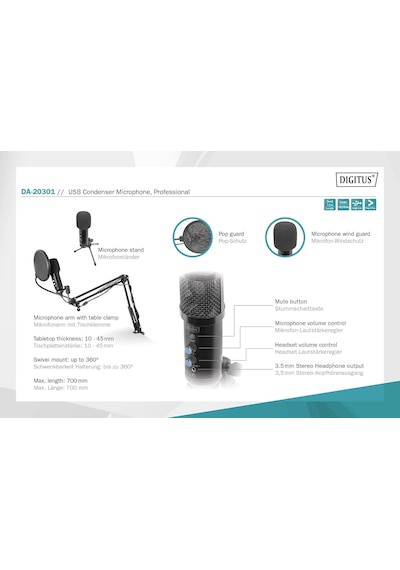 Usb Kondansatörlü Mikrofon, Profesyonel Set, Mikrofon Kollu, Pop Koruması Ve Rüzgar Koruması, S