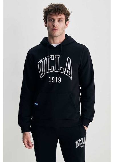Ucla Jepsen Siyah Kapüşonlu Nakışlı Standard Fit Erkek Sweatshirt Siyah