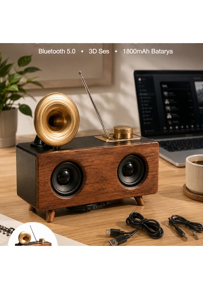Çalar Radyo Müzik Kutusu Nostaljik Hoparlör Speaker 07228008
