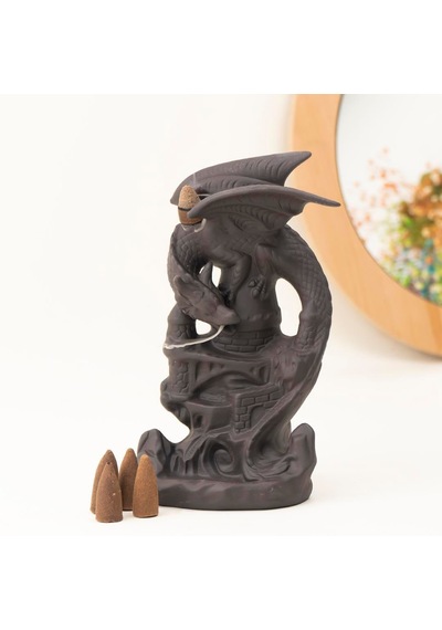 Dragon Temalı Black Backflow Geri Akışlı Seramik Tütsülük