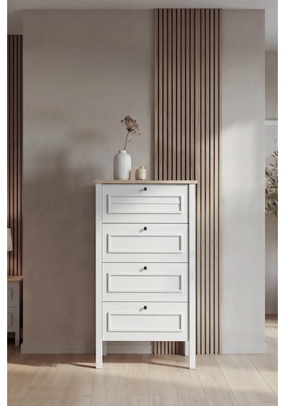 Taiga 4 Çekmeceli Şifonyer 52x103x41 Cm Buz Gri Country Tasarım Beyaz