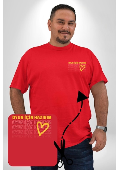 Angemiel Oyun İçin Hazırım Kalp Kırmızı Büyük Beden Kadın Basic Minimal Baskılı Tişört Kırmızı