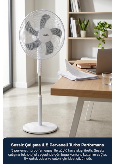 Sinbo Sf-7705 Ayaklı Vantilatör 16 Inç 45w Sessiz Fan 3 Kademeli Yükseklik Ayarlı Güçlü