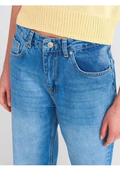 Dilvin 71780 Yeni Kesim Denim Mom Pantolon Mavi
