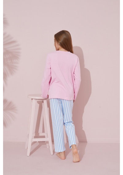 Siyah İnci Pamuklu Örme Pijama Takım 24241086 Pembe