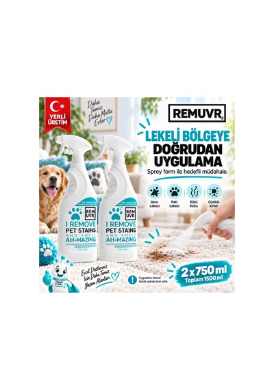 Leke Çıkarıcı Enzimatik Sprey 750 Ml Halı Koltuk Kumaş Kedi Köpek İdrar Ve Koku Giderici X 2 Adet Kedi Köpek, Halı Koltuk Yatak