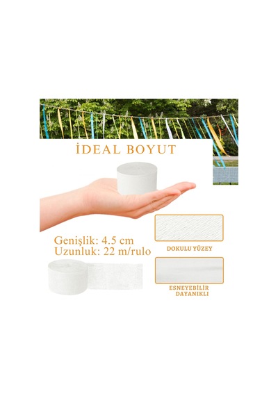Beyaz Krapon Kağıdı Rulosu, Çiçek Yapım, Parti, El İşi Süsleme Kağıdı, 2li Paket, 4.5 Cm X 22 Metre