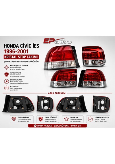 Honda Cıvıc İes 1996-2001 Uyumlu Kristal Stop Takımı 4 Parça