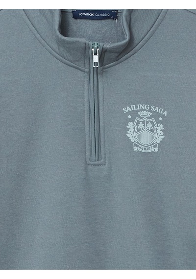 Lcwaıkıkı Classic Yeşil Dik Yaka Uzun Kollu Baskılı Erkek Sweatshirt