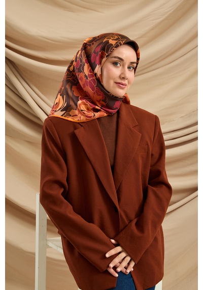 Silk Home Twill İpek Eşarp 11483-20 Acı Kahve, Kiremit, Pudra, Vişne