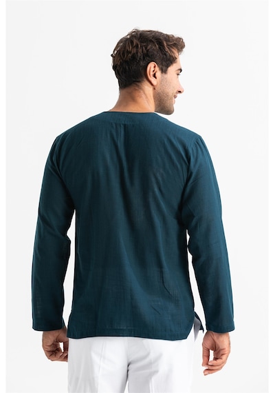 Büyük Beden Uzun Kol Şile Bezi Bisiklet Yaka Erkek Tshirt Koyu Pe Koyu Petrol