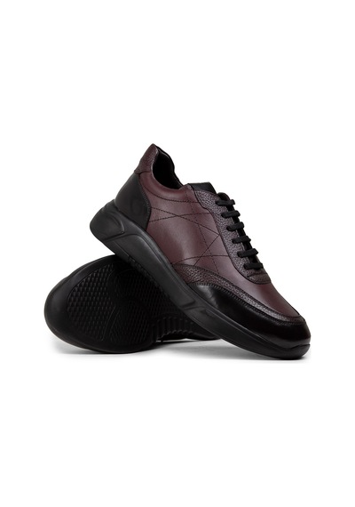 Deery Hakiki Deri Bordo Erkek Sneaker Ayakkabı - 01962Mbrde01 Bordo