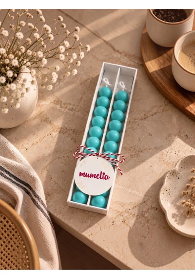 Mumelia Bubble Şamdan - Doğal Soya Kutulu Dekoratif Mum - 2'li - Turkuaz - 1 Kutu