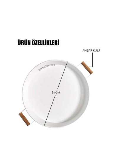 51 CM Beyaz 37 CM Siyah 2 Li Metal Yuvarlak Tepsi Sunum Tepsi .