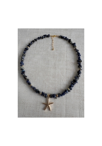 Gold Deniz Yıldızı Lapis Lazuli Doğal Taş Kolye Lacivert Lapis Lazuli Lacivert Lapis Lazuli