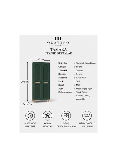 Tamara 2 Kapaklı Dolap Yeşil