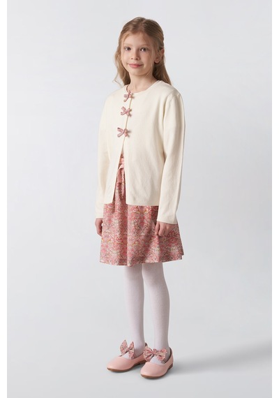 Made With Liberty Fabric Liberty Kumaş Kız Çocuk Triko Hırka Krem