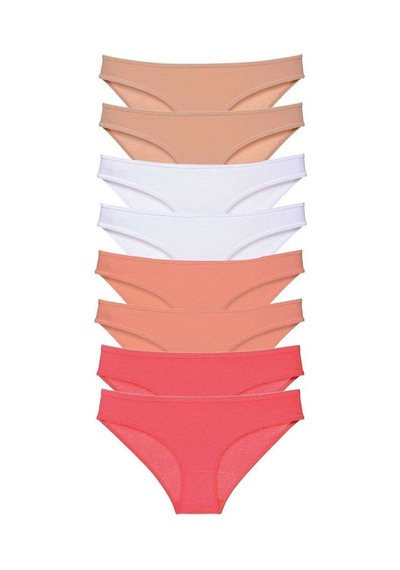 8 Adet Süper Eko Set Likralı Kadın Slip Külot Ten Beyaz Pudra Fuşya Standart