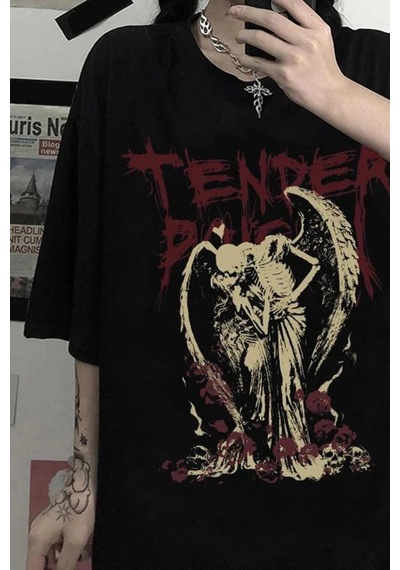 Startmore Adrift Siyah Tender Skeleton Angel Couple T-shirt Rbts410229 Siyah