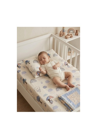 %100 Pamuk Bebek Lastikli Çarşaf Ve Yastık Kılıfı Takımı - Yağmur Ve Gökkuşağı Desenli 70x120 Cm Beyaz - 904891162 %100 Pamuk Bebek Lastikli Çarşaf Ve Yastık Kılıfı Takımı - Yağmur Ve Gökkuşağı Desenli 70x120 Cm Beyaz - 904891162
