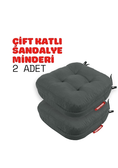 Xpermate 2'li Çift Kat Sandalye Minderi 42x42x8 Antrasit