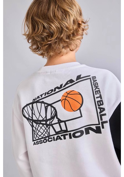 Defacto Nba Bisiklet Yaka İçi Yumuşak Tüylü Kalın Kumaş Sweatshirt Erkek Çocuk I2196a826wnwt34 Beyaz-wt34