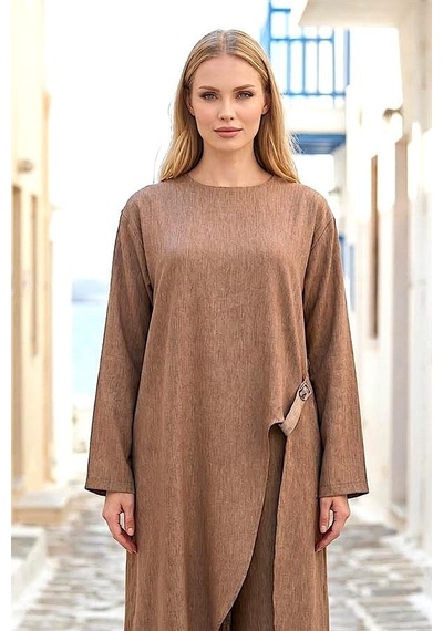Veraura Lifestyle Kahverengi Asimetrik Tasarım İkili Takım