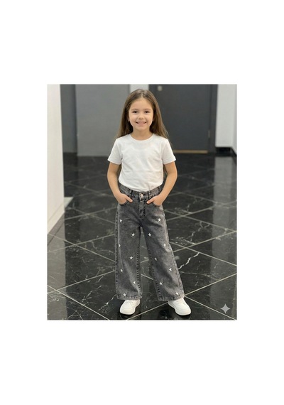 Erdem Kıds Kız Çocuk Jean Pantolon Palazzo Geniş Bol Paça Yıldız Nakışlı Kot Pantolon Gri Gri Erdem Kıds Kız Çocuk Jean Pantolon Palazzo Geniş Bol Paça Yıldız Nakışlı Kot Pantolon Gri Gri