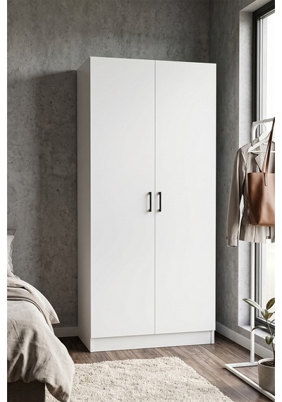 Velora Gardrop Askılı Elbise Dolabı Raflı Elbise Dolabı Beyaz