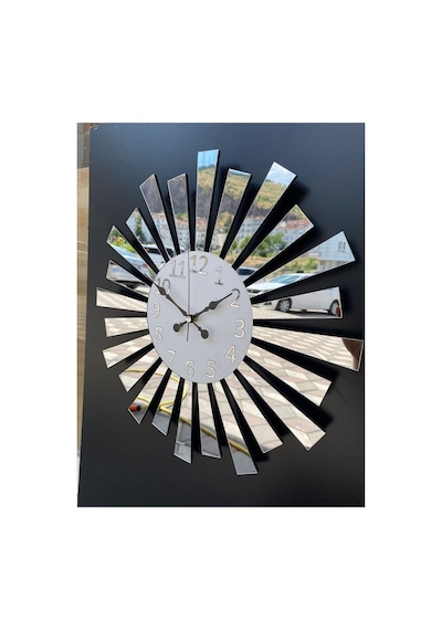 Pey Aksesuar Aynalı Pleksi 40x40 Cm Piyano Model Sayılı Ev Hediyelik Duvar Saati Beyaz,gümüş