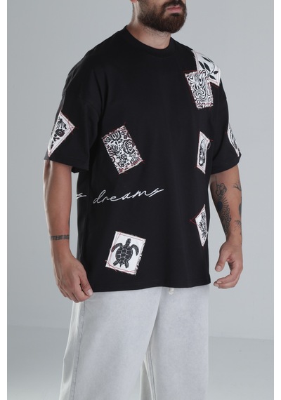 Cocopelli Yama Desenli Siyah Tasarım T-shirt Coc1302 Siyah