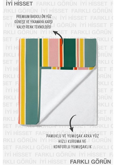 Çizgili Modern Marine Plaj Havlusu - Pastel Yeşil Pembe Sarı Resort Hızlı Kuruyan Mikrofiber Havlu Çok Renkli