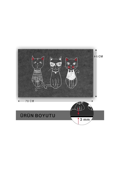 Tasarımlı Dekoratif Kapı Önü Paspas, Dış Mekan/ev İçi/banyo/mutfak/yatak Odası/giriş Paspasları 3 Kedi, 45x Çok Renkli