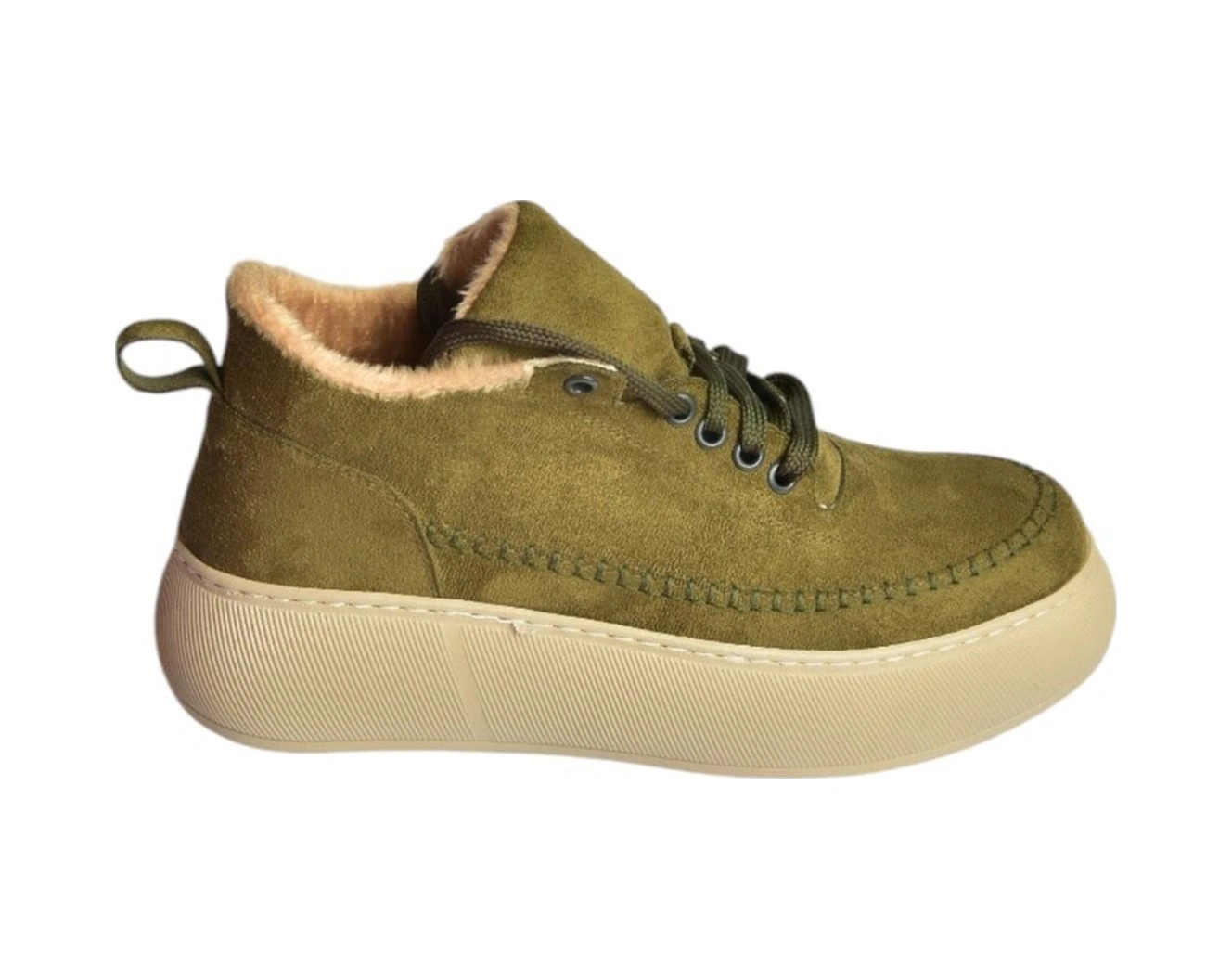 Fox Shoes T811845302 Haki Süet Kalın Tabanlı Kadın Ayakkabı Haki-süet