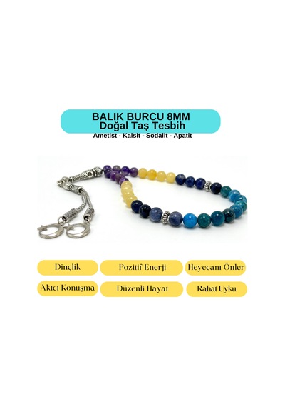Sertifikalı Balık Burcu 8mm 33lük Doğal Taş Tesbih