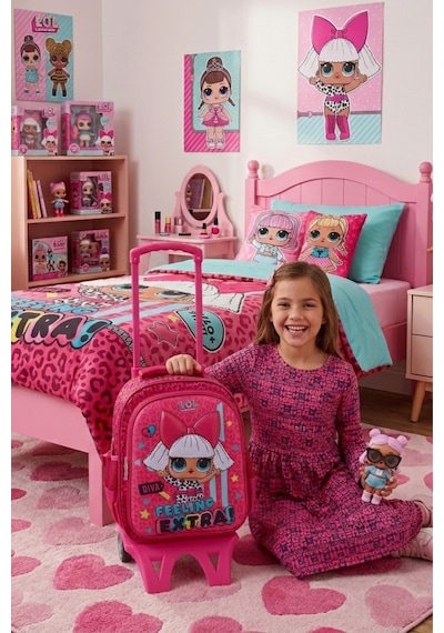 Lol Surprise Canlı Renkli Çıkarılabilir Çekçekli Kız Çocuk Okul Çantası 2188 Pembe