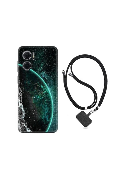Xiaomi Redmi Note 11E Kılıf İpli Boyun Askılı Desenli Silikon Green World 1856