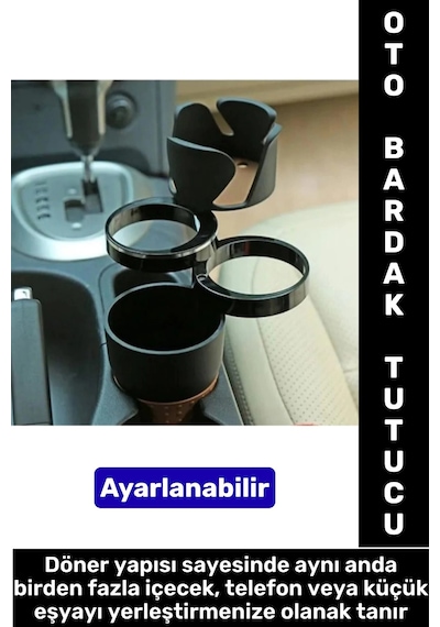Oto Bardaklık Kullanım Kablo Geçişli Küçük Eşya Bardak Ayarlanabilir Araç İçi Çoklu Bardak Tutacağı